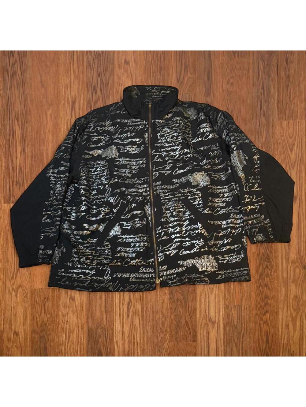 Men's Abvien Multi Text Written Designs Black and Multi Jacket